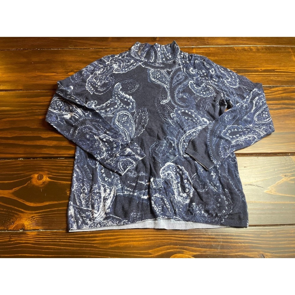 Chica's Sweater Womens Size 2 Blue Paisley Mock Neck Pullover Long Sleeve TShirt